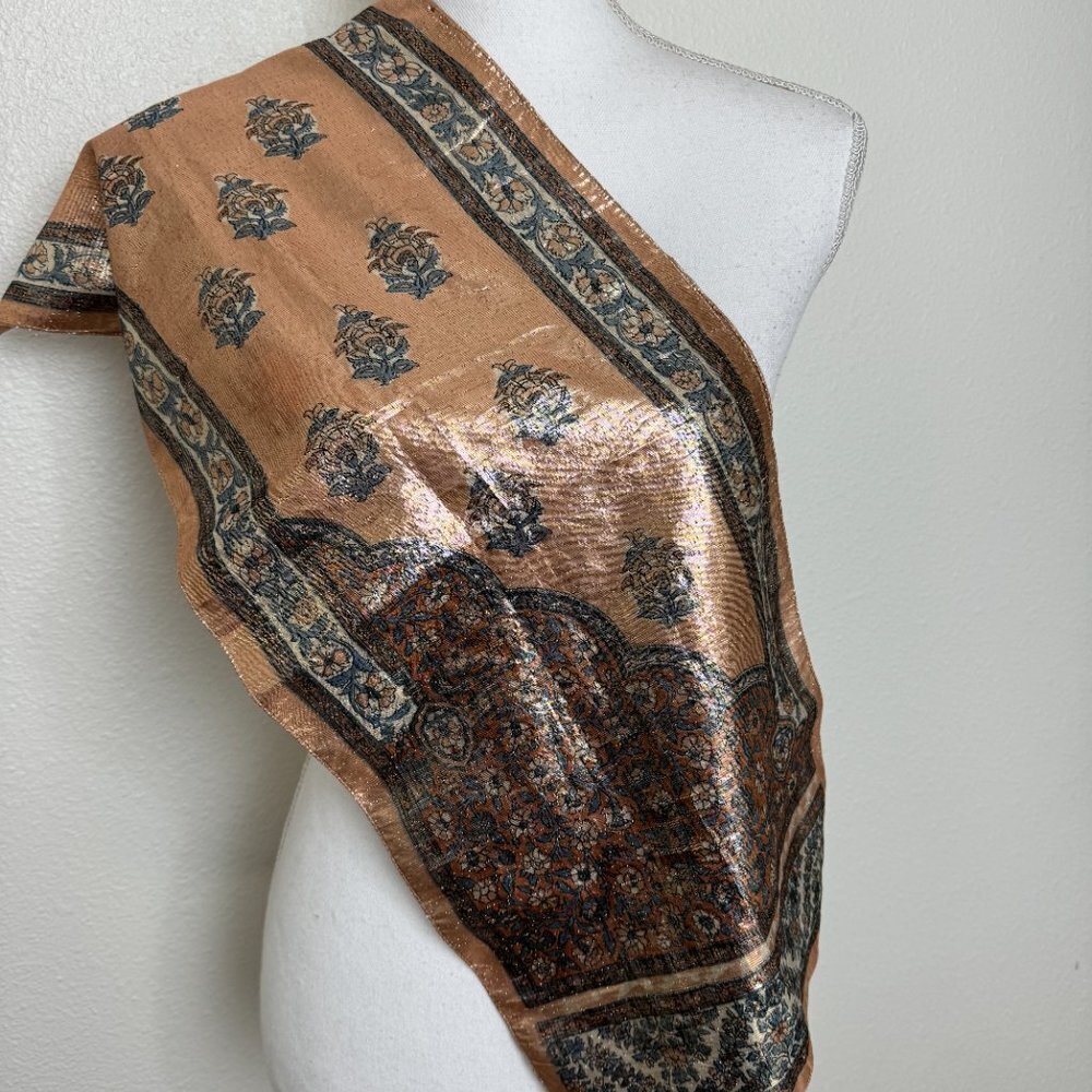 Vintage Oscar de la  Renta Brilliant Metallic Scarf - Picture 2 of 5